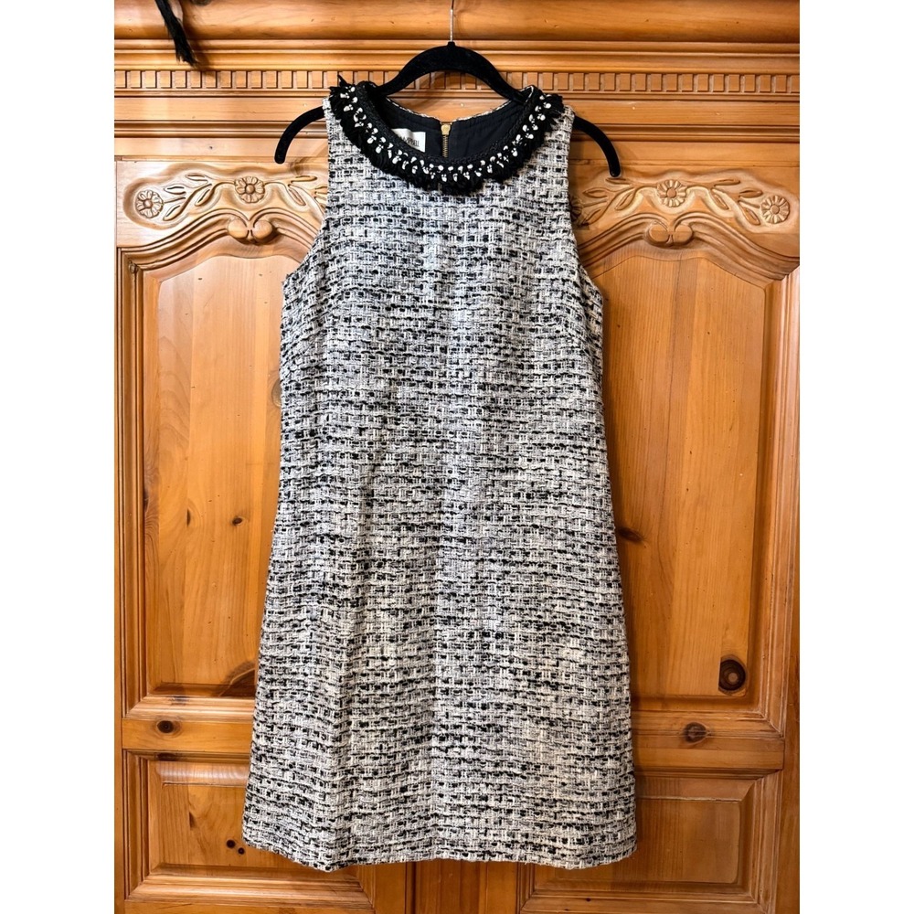 Vintage Sara Campbell Tweed Sleeveless Dress W/ Embellished Collar‎ Size 10